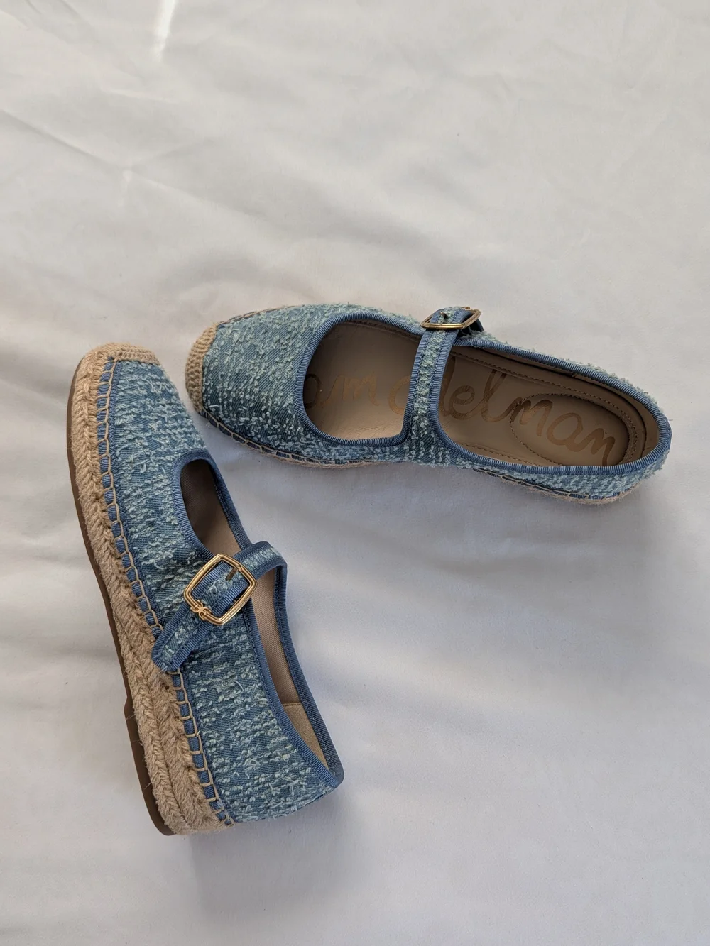 Sam Edelman Denim Blue Mary Jane Espadrille Flats with Buckle